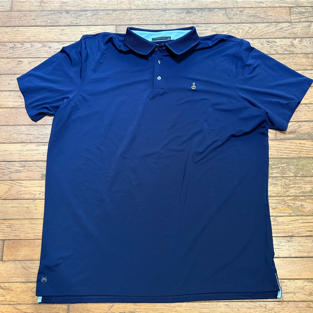 Greyson Golf Polo Shirt Mens XXL Solid Blue Stretch Wolf Logo Knit Collar